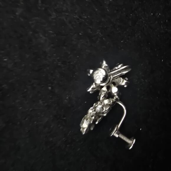 Van Dell Sterling Silver Earrings Rhinestone Flower Screw Back Vintage Jewelry - Picture 9 of 9
